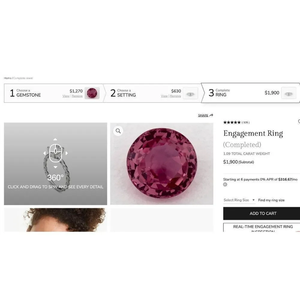 James Allen 14K Gold Natural Pink Sapphire Diamond Engagement Ring Size 6